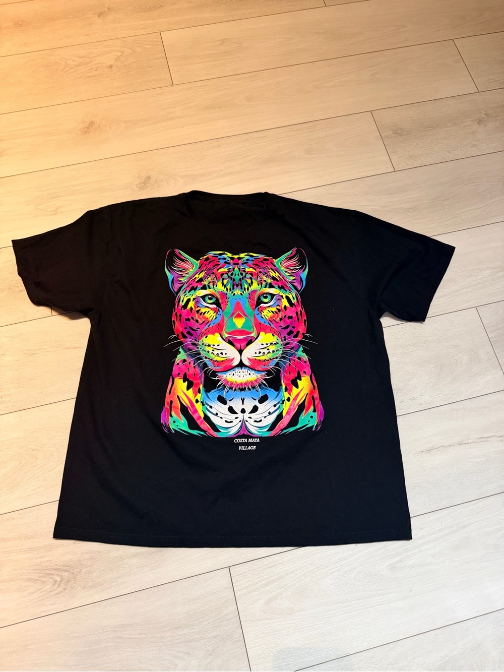 Colorful Neon Tiger Graphic Tee - Black